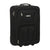 A black soft-sided rolling suitcase with a top handle, spinner wheels, and multiple zippered compartments, including a front pocket with a small silver Rocknroll brand badge.