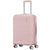 A light pink hardshell spinner suitcase with a telescopic handle extended, shown on a plain white background.