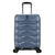 A blue textured hard-shell suitcase with a quilted diamond pattern, black telescoping handle, and four spinner wheels, shown on a plain white background.