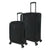 Two black suitcases with wheels on a white background