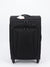 A black hard-shell spinner suitcase with a top handle, front zippered pocket, and a small visible Hamilton Beach brand logo on the upper right side, photographed on a clean white studio background.