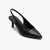 A single black leather slingback pump with a pointed toe and a slim kitten heel, photographed from a three-quarters angle on a clean white background.
