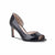 A single black patent leather slingback pump with an open toe and kitten heel, shown from a side profile on a white background.