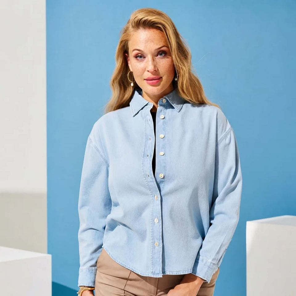 Sinsay Women's Light Blue Denim Button-Up Shirt