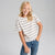 Sinsay Girl's Off White & Black Striped Chest Print T-Shirt