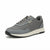 A gray low-top sneaker with a textured mesh upper, matching gray laces, a white midsole, and a black outsole. The brand name 'BOSS' is printed in gold on the side of the shoe.