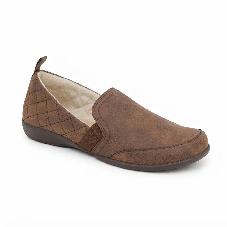 JSport Women's Brown Lisa Quilted Faux Leather Slip On Comfort Flats