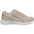 A beige low-top sneaker with a textured mesh upper, matching beige laces, and a thick white sole, shown from a side profile on a white background.