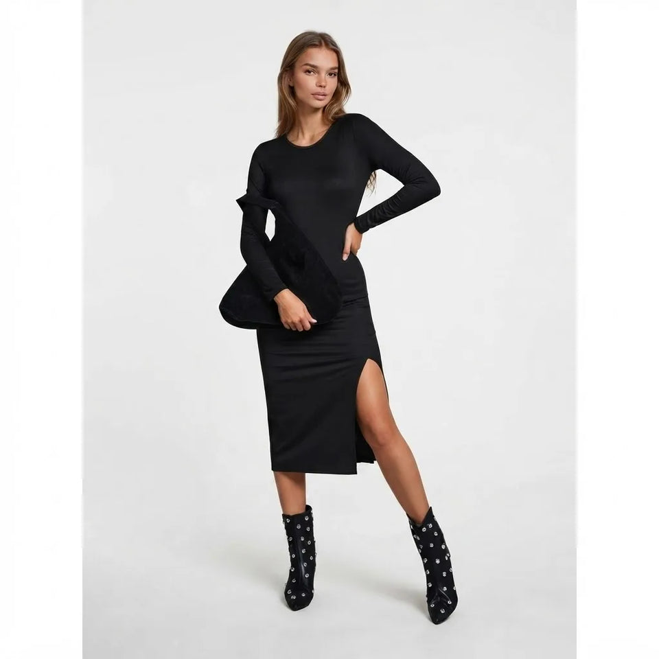 Sinsay Women's Black Long-Sleeve Midi Bodycon Dress