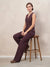 Sinsay Women Dark Plum Wide-Leg Classic Trousers