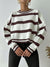 Fullamoda Women's Brown/White Striped Crop Knit Sweater | Fullamoda In Lebanon