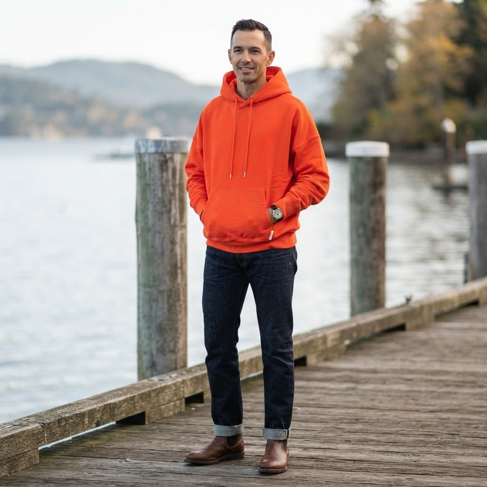 Calvin Klein Men's Bright Orange Oversized Plain Hoodie
