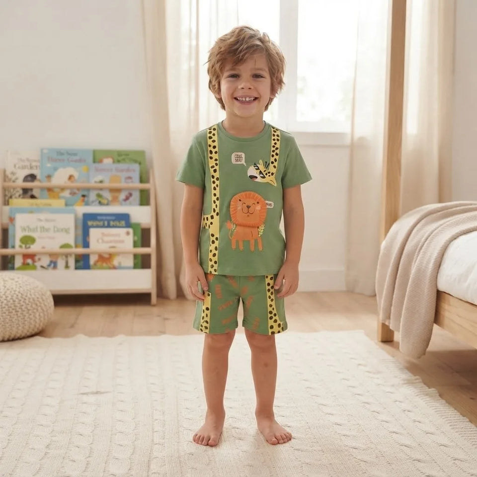 Sinsay Boy's Green All Over Animal Printed Pajama Set