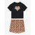 Sinsay Girl's Black & Brown Leopard-Print Pajama Set