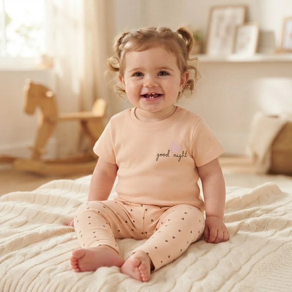 Sinsay Baby Girl's Light Beige Polka Dots Short-Sleeves Pajama Set