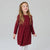 Sinsay Girl's Burgundy Polka-Dots Long-Sleeve Cotton Dress