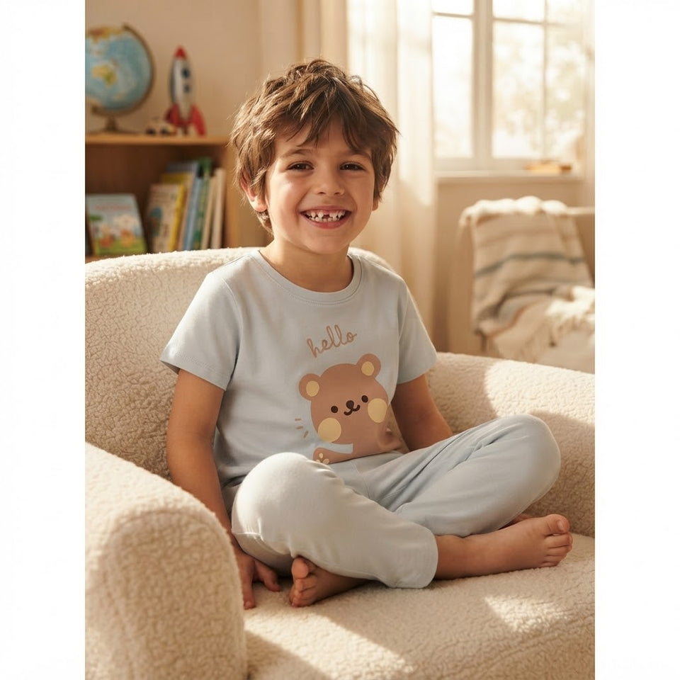 Sinsay Boy's Light Blue Bear Graphic Pajama Set