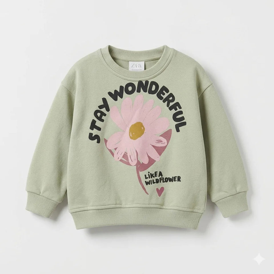 Zara Girl's Sage Green "Stay Wonderful" Graphic Sweatshirt | Zara In Lebanon