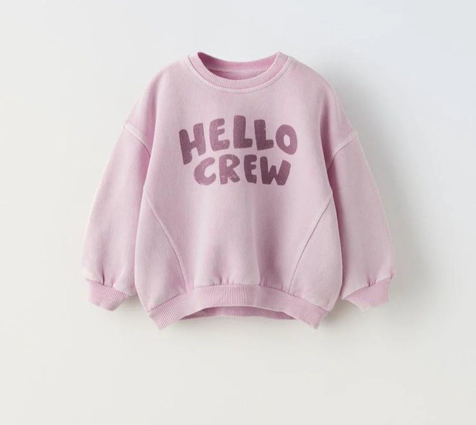 Zara Girl's Pink "Hello Crew" Graphic Sweatshirt | Zara In Lebanon