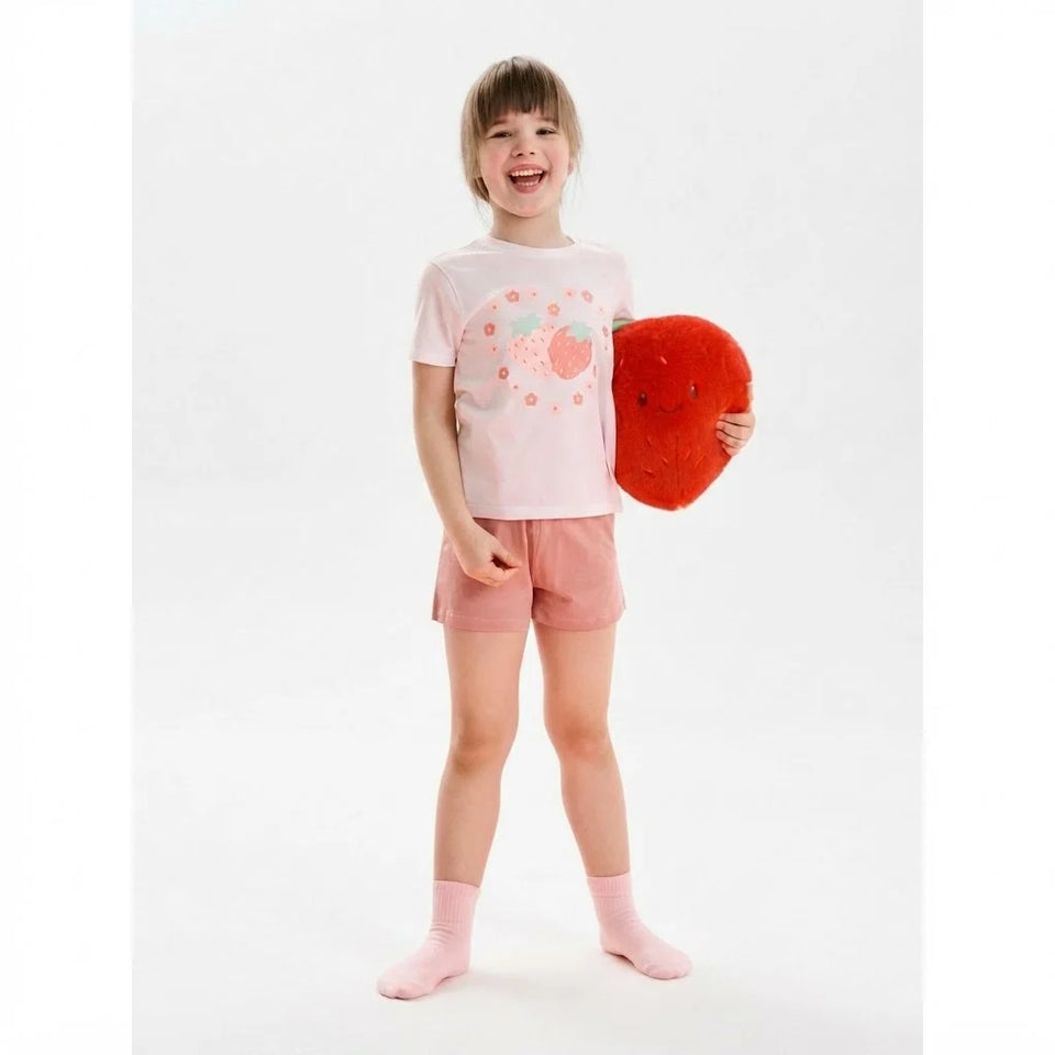 Sinsay Girl's White & Pink Strawberry Graphic Short Pajama Set
