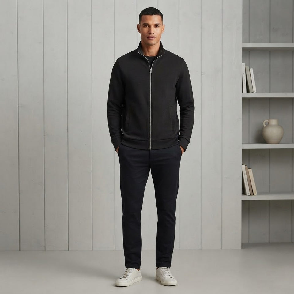 Boss Men's Black Mock Neck Track Jacket