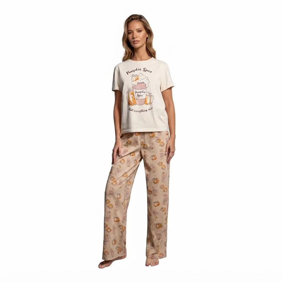 Sinsay Women's Beige All Over Printed Short-Sleeves Pajama Set