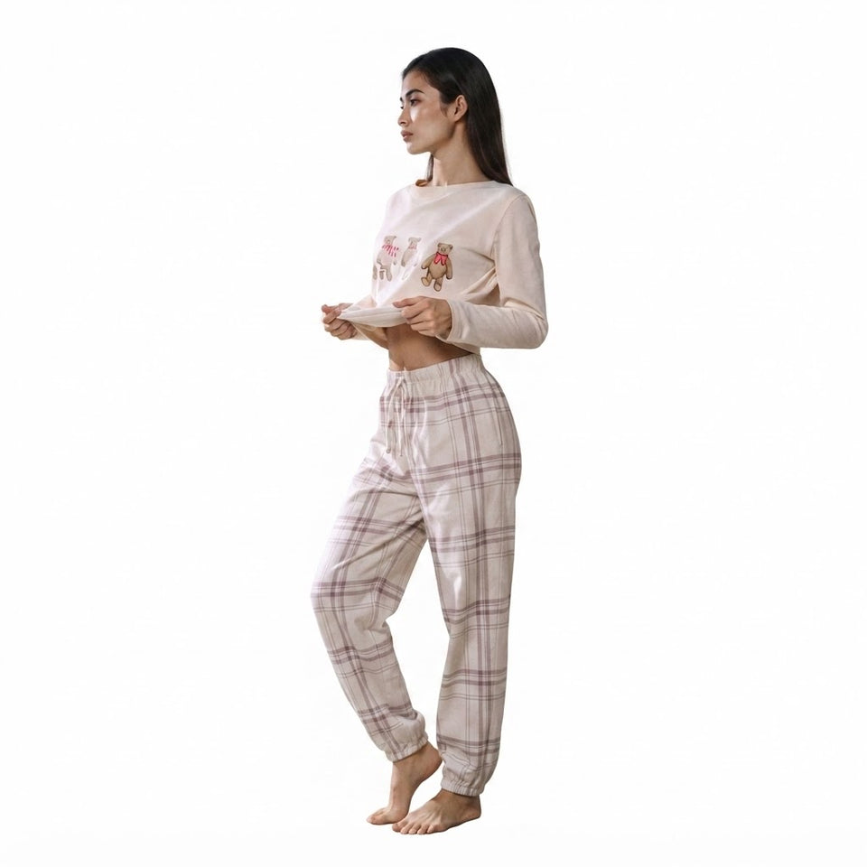 Sinsay Women's Cream Printed Long-Sleeves Pajama Set