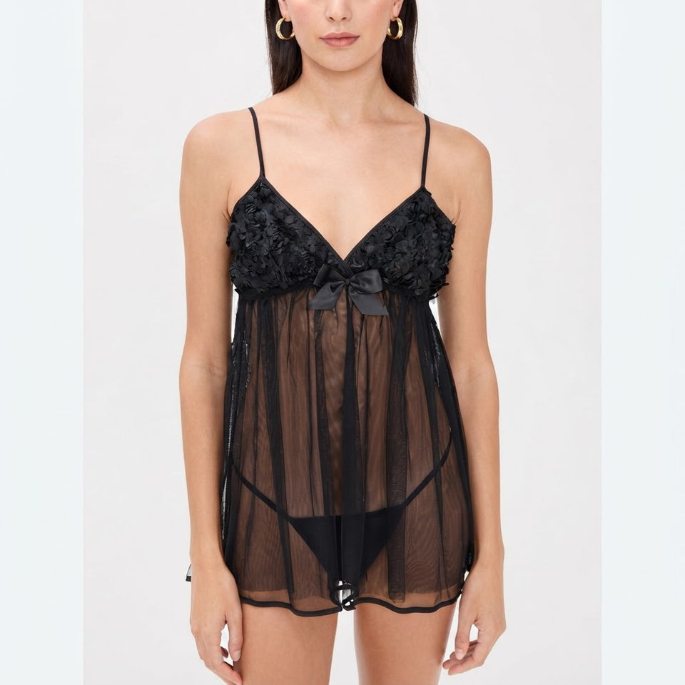 Flora Women's Black Mesh Floral Lingerie