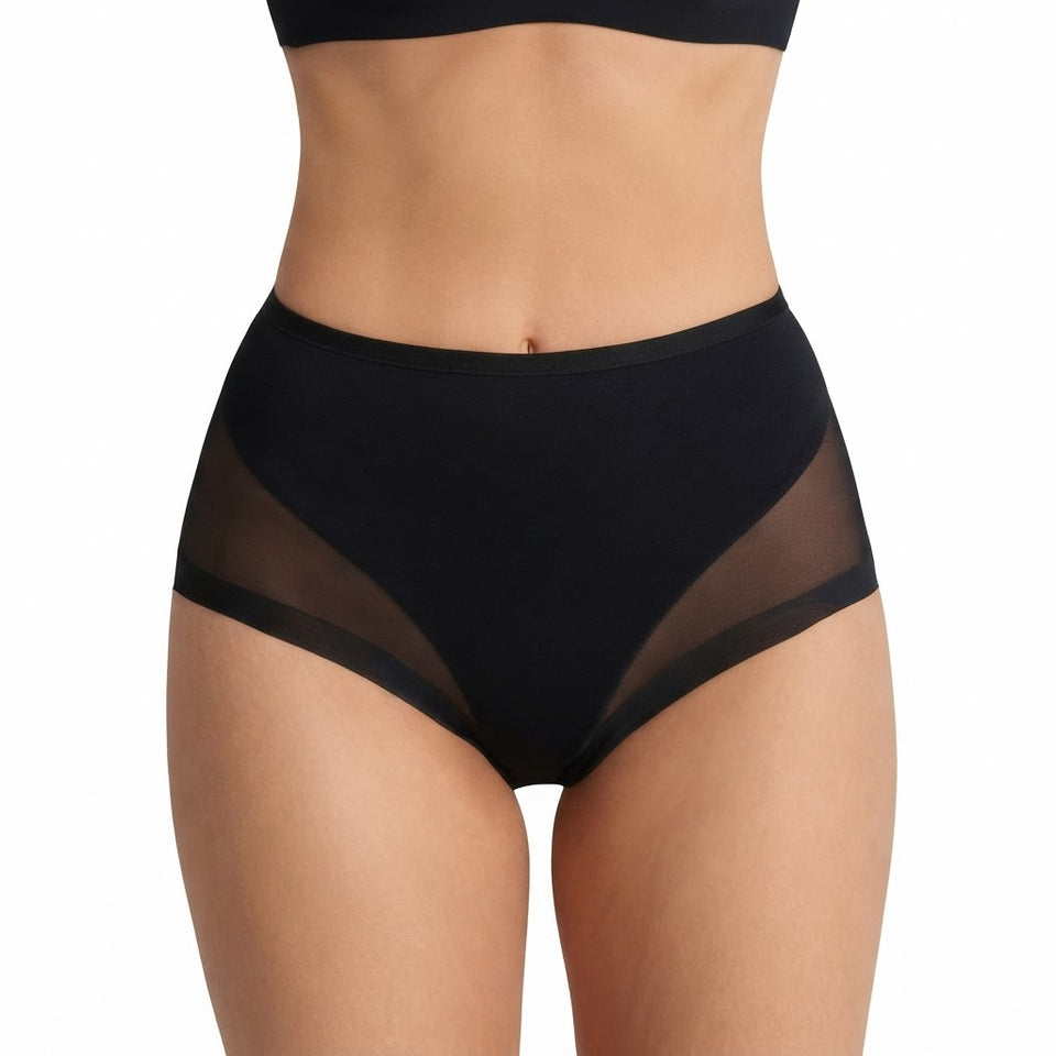 Leonisa Women's Black Sheer Mesh Panel High-Waist Briefs