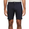 Person wearing navy shorts on a white background