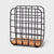 A black metal wire grid organizer with a natural wood base, shown on a light gray background.
