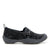 Black shoe with a strap on a white background