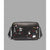 A black pebbled leather crossbody bag by Karl Lagerfeld, featuring a colorful graffiti-style print with the Eiffel Tower, the character Karl the Cat, hearts, and handwritten text, shown against a solid gray background.