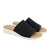 Black slide sandals with a cashback 20% offer on a white background
