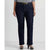 Person wearing dark blue jeans on a plain background