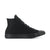 A classic high-top canvas sneaker in all black, featuring a black canvas upper, black laces, a black rubber toe cap, and a black sole, shown in a side profile on a white background.