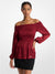 Michael Kors Women's Burgundy Smocked Moiré Jacquard Off-The-Shoulder Top |Michael Kors In Lebanon
