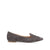 A single dark gray suede flat shoe with a pointed toe and decorative side detailing, shown in profile against a plain white background.