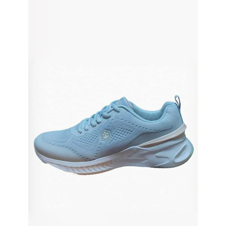 A light blue athletic sneaker with a chunky white and light blue sole, shown from a side profile against a plain white background.