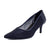 A navy blue pointed-toe kitten heel pump with subtle dotted texture and small blue rhinestone embellishments, shown on a plain white background.
