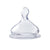 Clear baby bottle nipple on a white background