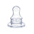 Clear baby bottle nipple on a white background