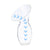 White breast pump with blue arrows on a white background