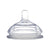 Clear baby bottle nipple on a white background