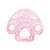 Pink baby teether with a textured surface on a white background
