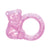 Pink transparent bear-shaped teething ring on a white background