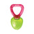 Pink and green dog toy with textured surface on a white background