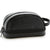 A black pebbled leather double-compartment toiletry bag with a top zipper, a bottom zipper, and a small embossed brand plaque reading 'PERRY-BLISS FLORIDAO'.