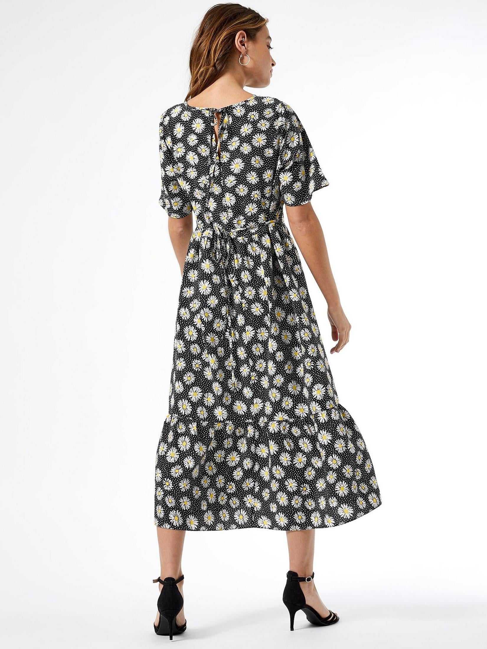 Dorothy Perkins Women's Black Daisy Spot Midi Dress QNDLU FE558(shr)(CR72)