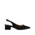 A single black pointed-toe slingback pump with a low block heel and a small gold buckle, shown in profile against a plain white background.
